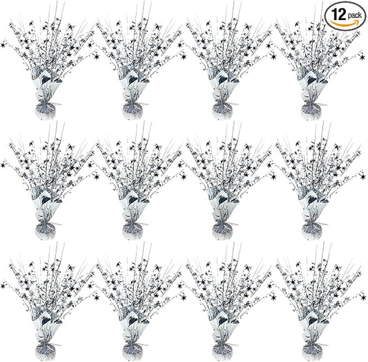 12 Pack Metallic Foil Spray Centerpiece Star Table Decoration Burst Table Centerpieces for New Years Nye Birthday Wedding Anniversary Graduation Holiday Party Supplies Decor, Silver