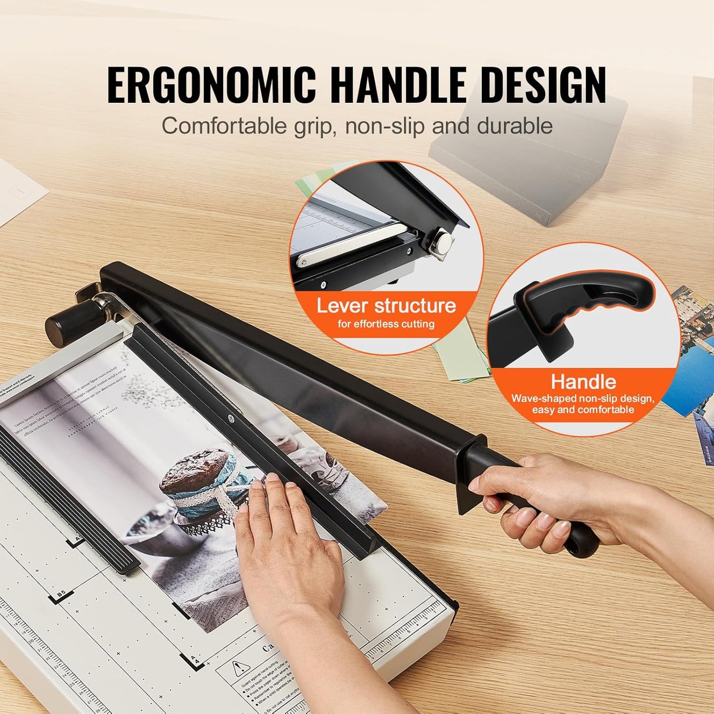 VEVOR Heavy Duty Paper Cutter - 15" Guillotine Trimmer with Blade Lock & Guard Rail | Cuts 16 Sheets