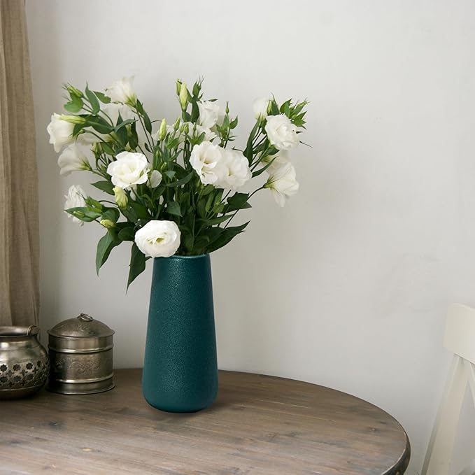 D'vine Dev 8 Inch Ceramic Flower Vase Textured Finishing, Minimalist Design for Kitchen, Bedroom, Living Room, Centerpieces, Office, Emerald Sandstone, VS-XH-C-1