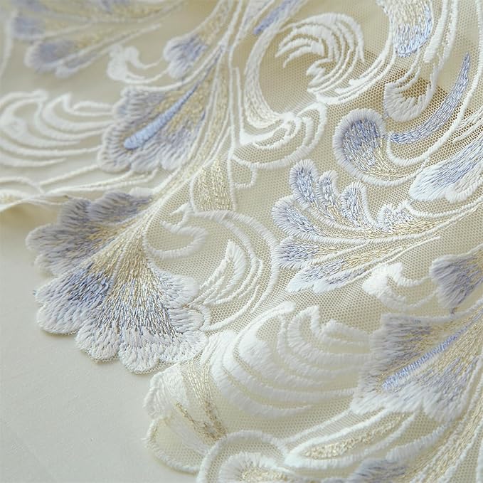 mixinni Luxury Satin Duvet Cover Set with Embroidery Lace, Silky Soft Bedding Set (1 Duvet Cover + 2 Pillowcases), Cream White - Elegant Bedroom Comforter Cover, Vintage Royal Style-Queen Size
