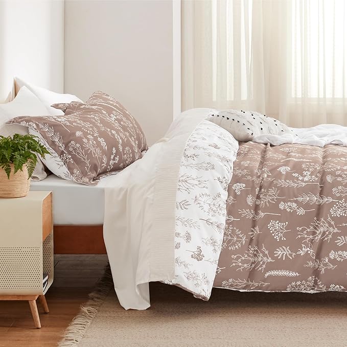 Bedsure Duvet Cover King Size - Reversible Light Taupe King Duvet Cover Set with Zipper Closure, 3 Pieces Floral Patterned Bedding Set with 8 Corner Ties and 2 Pillow Shams