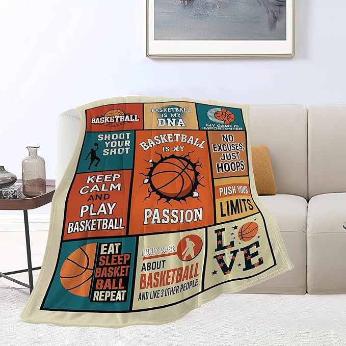 Basketball Blanket for Boys Basketball Sport Throw Blanket Soft Cozy Fleece Fuzzy Stuffed Plush Flannel Gifts for Girls Women Kids Adults 60"X80"