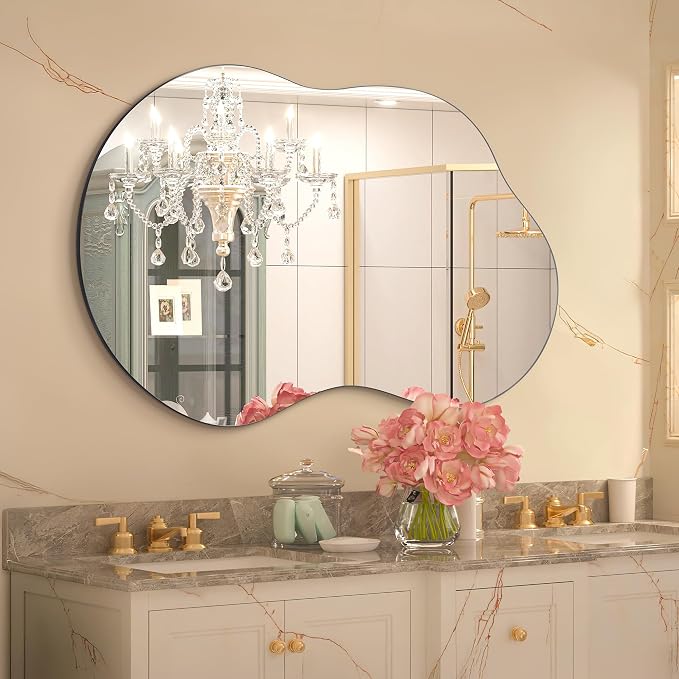 Dorlicecass Bathroom Mirror - Irregular Wall Mirrors Decorative 20"x36" Asymmetrical Tempered Glass Frameless for Vanity, Bedroom, Living Room, Cloakroom, Entryway