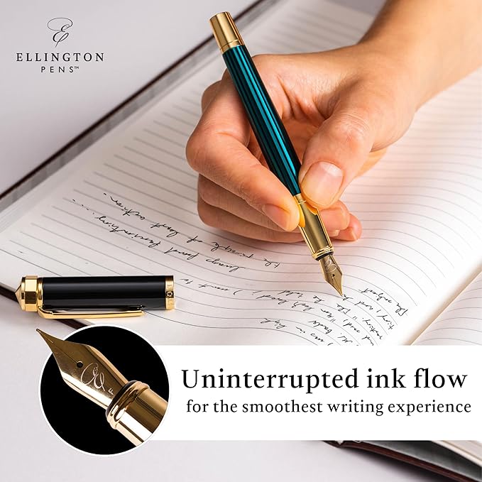 Ellington Pens Luxury Fountain Pen Set - Extra Fine Nib - Includes 3 Ink Cartridges, Refillable Ink Converter, Gift Box -Fountain Pens For Writing, Calligraphy, Journaling, Sketching (Urban Hunter)