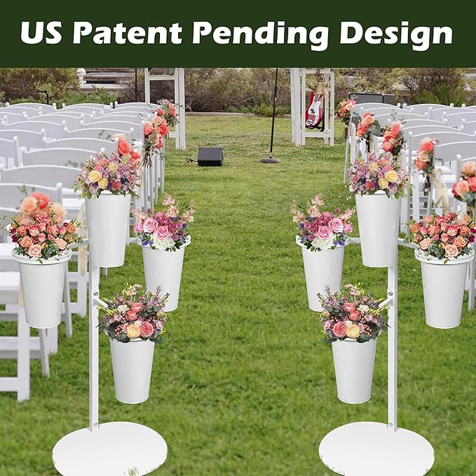 PROLEE Flower Display Stand with 4 Buckets, Flower Pot Stand, Flower Stand Metal, Florist Bouquet Shelf for Wedding, Party, Events, Oval Base, White