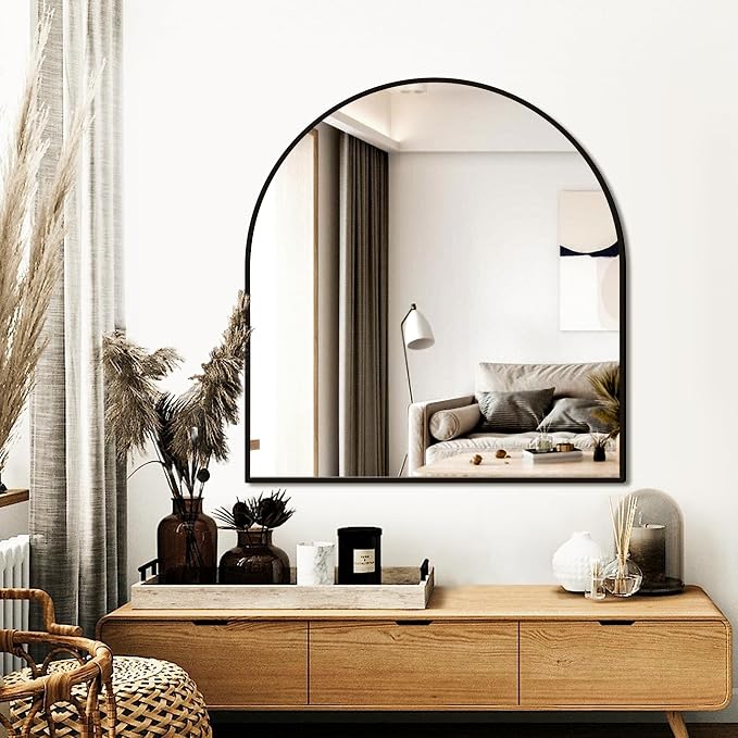 FICTOR Bathroom Mirror for Wall, Arched Vanity Bathroom Mirror for Over Sink, Metal Framed with HD Shatter-Proof Glass for Entryway, Living Room,Bedroom(30” x 32”, Black)