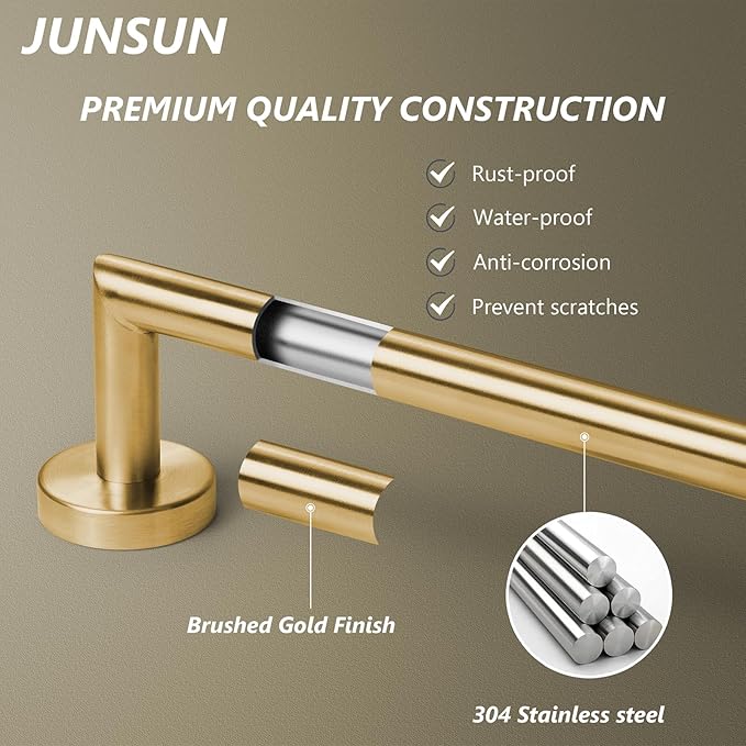 Brushed Gold Bath Towel Bar 18 Inch Bathroom Towel Rack Wall Mounted Towel Holder Modern Home Decor Towel Rod Bathroom Hardware Gold Towel Hanger Towel Rail Towel Shelf Single Towel Bars Brushed Brass