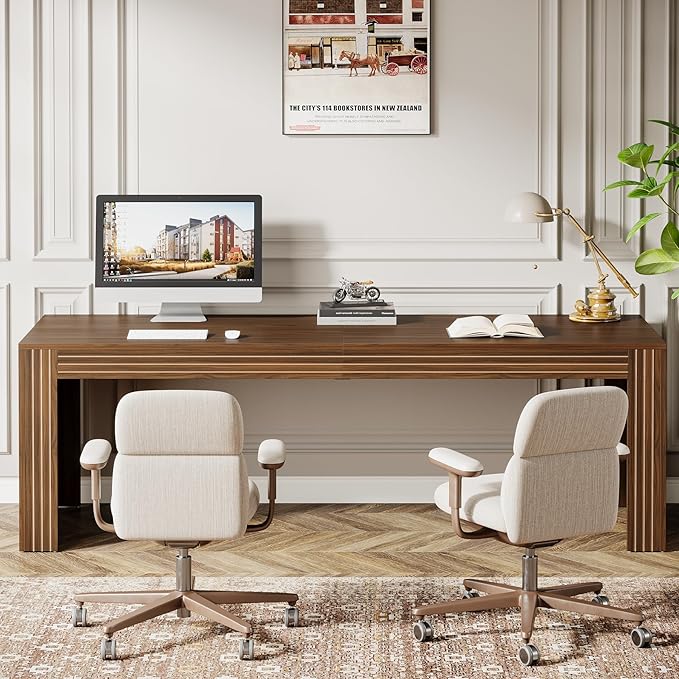 Tribesigns 79-Inch Extra Long Desk, Two Person Double Desk for Home Office, Wooden Long Computer Desk Writing Table for Office, Dark Brown
