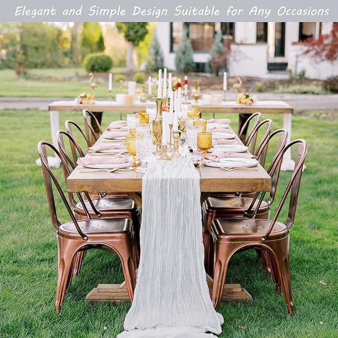 12 Pack 10Ft Cheesecloth Table Runner 35x120 Inch Boho Gauze Table Runner Rustic Cheese Cloth Long Romantic Table Runners for Wedding Bridal Shower Birthday Party Table Decor (White)