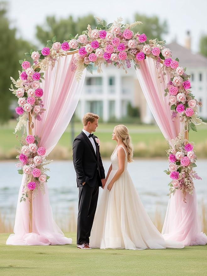 InnoGear Artificial Flowers, 100 Pcs Shades of Pink Foam Fake Roses Bulk with Stems for Decoration Celebration DIY Wedding Bouquets Centerpieces Bridal Shower Party Christmas Tree