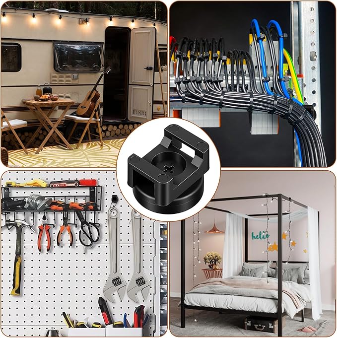 20 Pack Magnetic Zip Tie Mount Heavy Duty Magnetic Cable Zip Tie Base, Tie Mounts, Magnetism Wire Clamps, Magnet Zip Ties Holders, Zip Tie Organizer Magnet Wire Management Clips