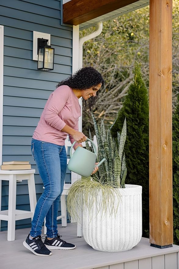 Beuta Large Planters for Outdoor Plants - Set of 3, 15/18/20 Inches - USA Made - Outdoor Planters for Porch - Tall Planter for Outdoor & Indoor Plants | Large Indoor Plant Pot - Limewash