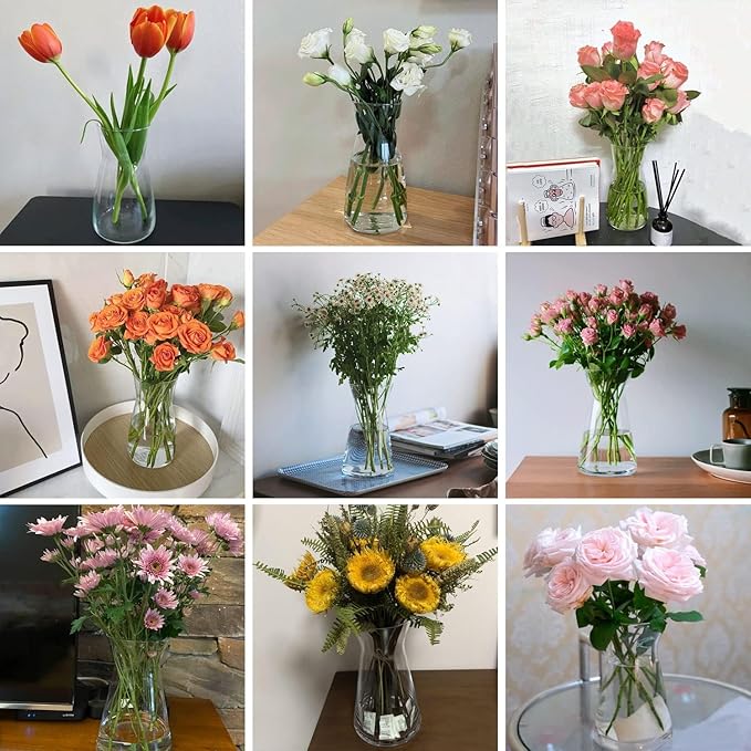 DARENYI Clear Glass Vase for Centerpieces, Home Decor, 8 inch Tall Large Opening Glass Flower Vase for Bouquet, Shelf, Centerpiece, Living Room, Office, Wedding or Gifts