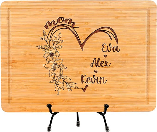 Personalized Cutting Board for Mom & Grandma – Custom Engraved Kitchen Gift with Kids’ or Grandkids’ Names | Perfect Christmas, Birthday, or Mother’s Day Gift for Mom and Grandma