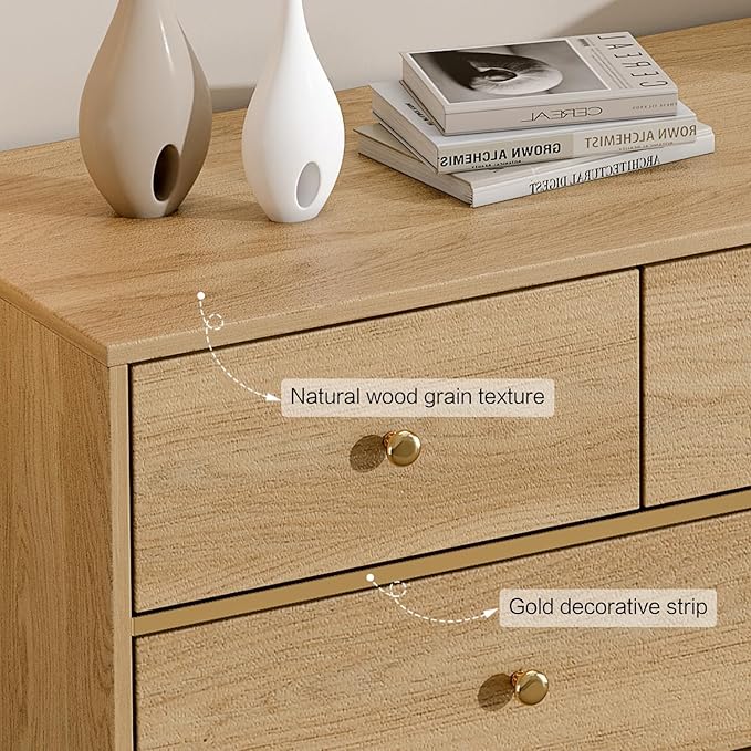 9 Drawer Dresser,47" Wide Mid Century Modern Chest of Drawers,Wooden Bedroom Drawer Dresser with 9 Storage Drawers for Bedroom, Living Room,with Anti-Tipping Device,Yellow