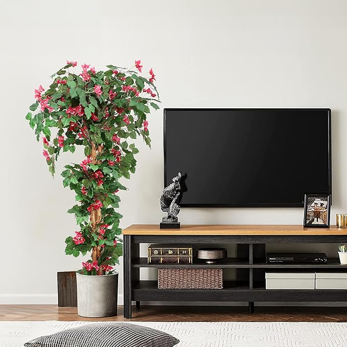 Damomo 5FT Bougainvillea Artificial Tree with Flowers, Fake Bougainvillea Tall Trees, Faux Blooming Tree in Plastic Pot for Indoor Front Porch Decor or Outdoor Home Office, 1 PCS(59 inch)