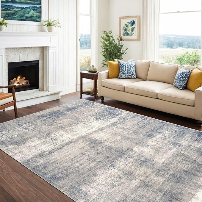 6x9 Area Rug, Ultra-Soft Washable Rug for Living Room, Dinner Room, Bedroom, Non-Slip Modern Abstract Rug, Indoor Carpet Large Area Rug, Gardual-Blue