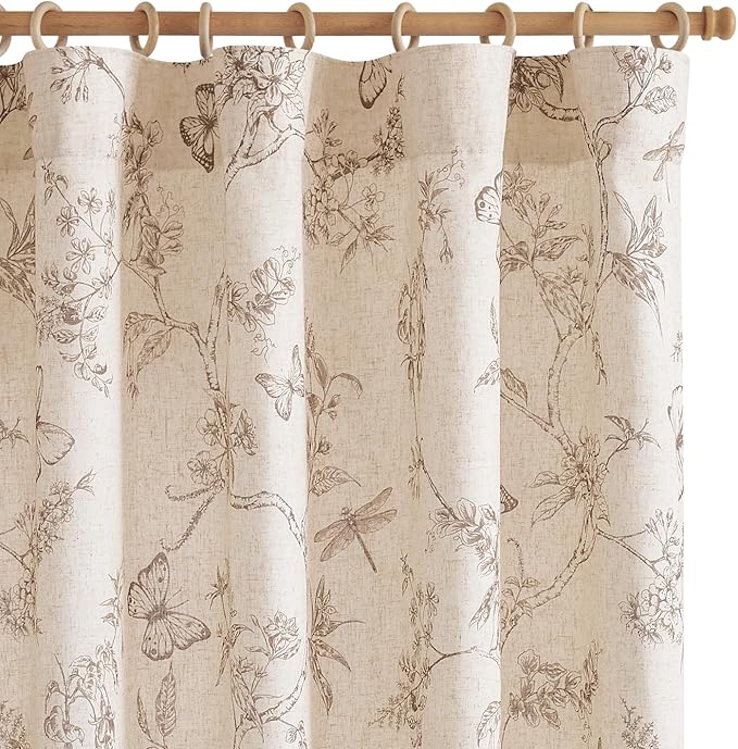 jinchan Floral Curtains Lined Linen Blend Curtain for Living Room 96 Inch Length Taupe Farmhouse Flower Patterned Curtain French Country Curtains Drapes Back Tab Rod Pocket 2 Panels