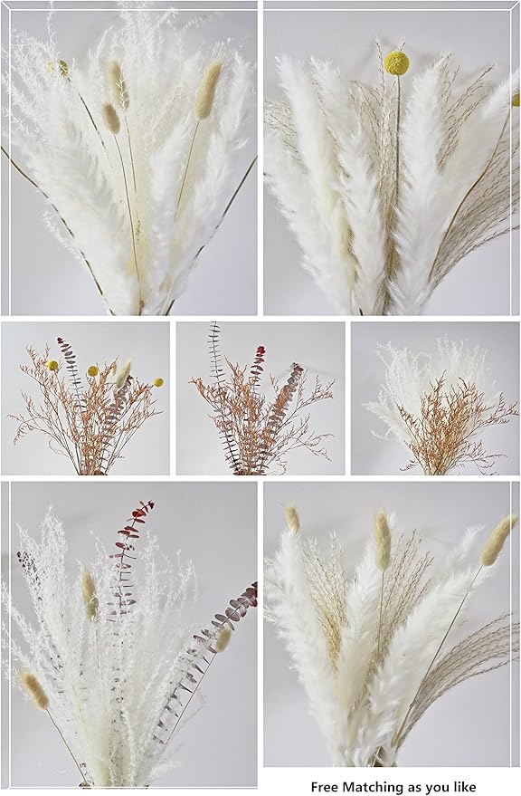 Musunny Dried Flower Bouquet,17" Fall Dried Flowers for Vase,Boho Pampas Grass Decor for Farhouse Home Room Office Decoration (Red)