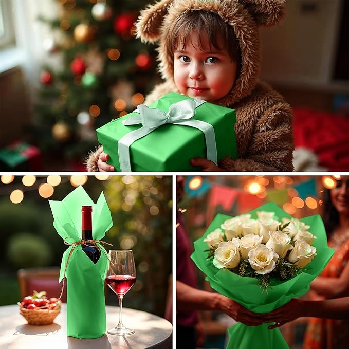 SANZIX 150 Sheets Green Tissue Paper for Gift Bags Bulk 14x20 Inch- Green Christmas Wrapping Paper Perfect for Christmas Gifts, S Patrick's Day, Birthday, DIY, Bouquet, Holiday & Xmas Decorations