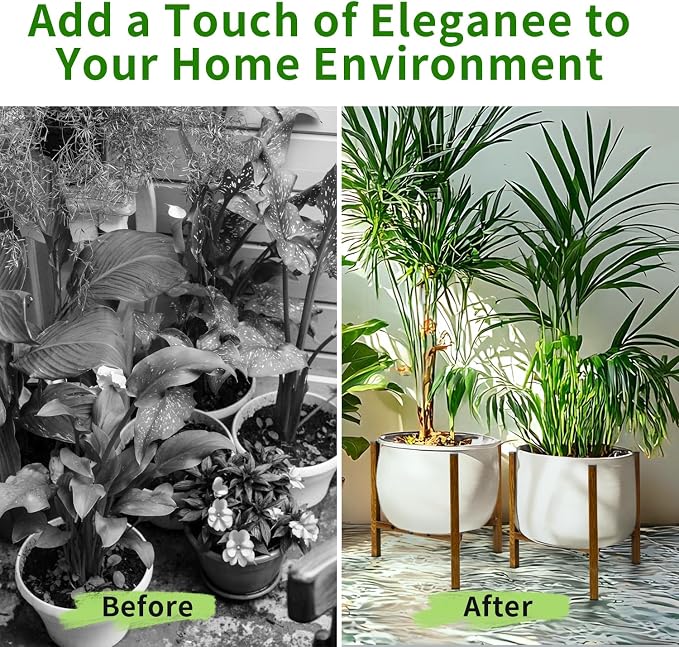 Airpark Adjustable Plant Stand Indoor, Metal Mid Century Modern Plants Stands, Stable Plant Holder Indoor Outdoor Corner, Fit 8 9 10 11 12 inch Pots,Brown Wood-Grain (Pot & Plant Not Included)