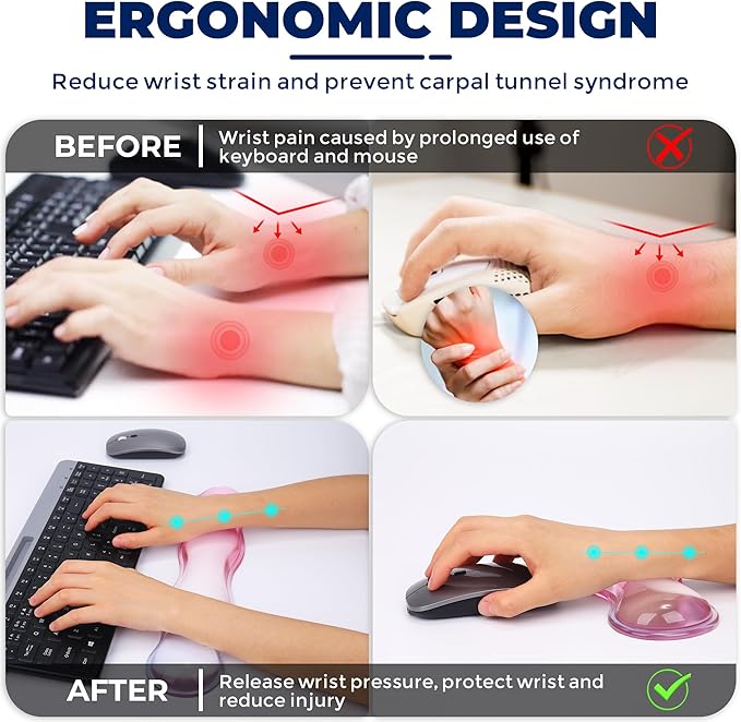 Gel Wrist Rest for Keyboard and Mouse, Wrist Rest for Keyboard, Mouse Wrist Support, Pain Relief, Cool Touch, Non-Skid, Keyboard Wrist pad