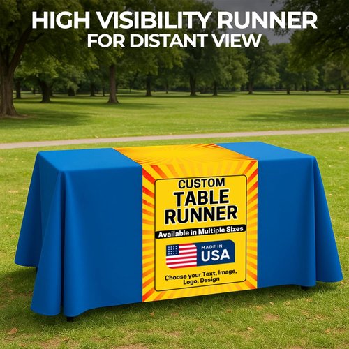 DreamController Custom Table Runner - Personalized Photo, Text, or Logo for Events | Made in USA | Fast Delivery | Sizes 12x72, 24x72, 36x72 Inches