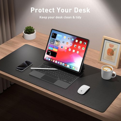 Aothia Desk Pad Protector - Non-Slip Waterproof PU Leather for Office & Home | 23.6" x 13.7", Black