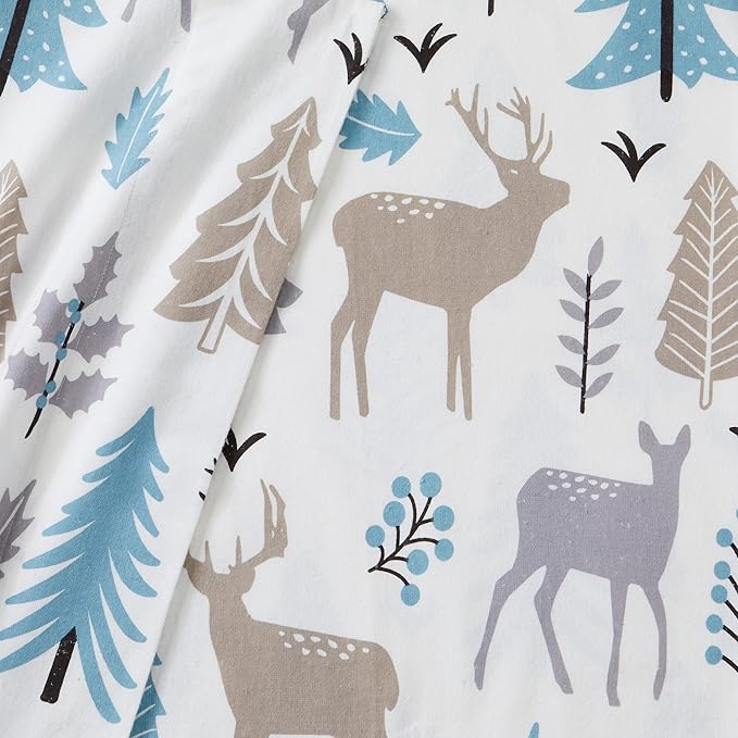 Market & Place 100% Turkish Cotton Flannel Sheet Set | 4 Piece Deep Pocket Novelty Cozy Winter Bed Sheets | Double Brushed for Extra Softness & Comfort | Alpine Collection (King, Holiday Deer)