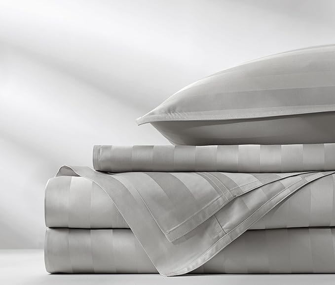 Pure Bamboo Full Sheets, Genuine 100% Organic Viscose Derived from Bamboo Bed Sheet Set, Luxuriously Soft & Cooling, Double Stitching, 2 Year Quality Promise (Full, Jacquard Silver)