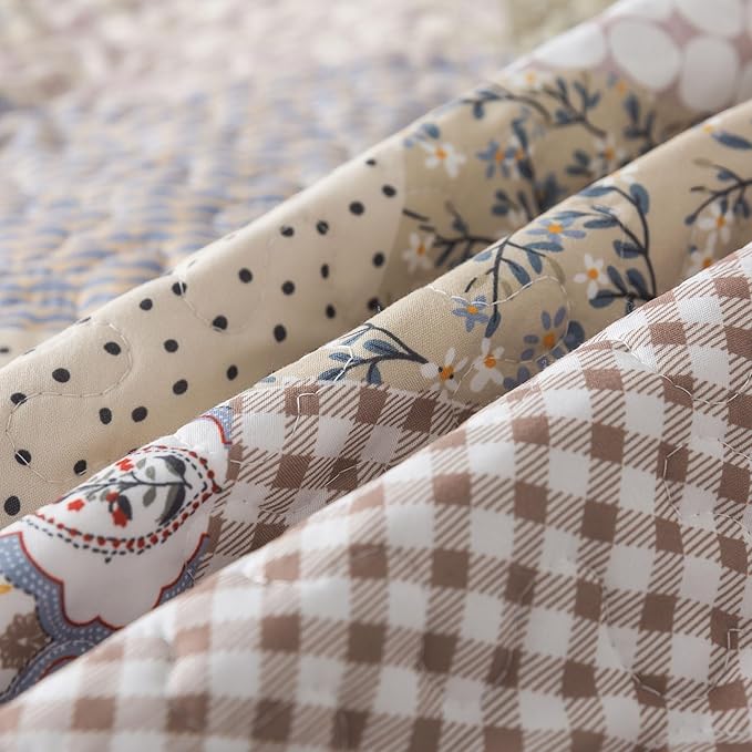 HoneiLife Quilt Set King Size - Lightweight Bedspreads 106x96, Microfiber Quilts 3-Piece, Patchwork Coverlet Rustic Bedding Sets All Season Quilts