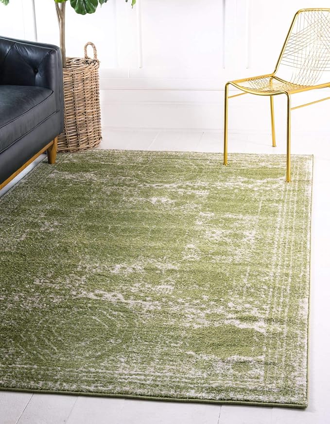 Unique Loom Bromley Collection Area Rug - Wells (7' 1" x 10' Rectangle, Green/ Ivory)