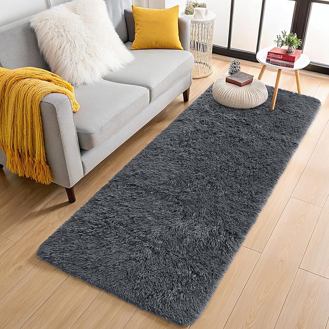 OLANLY 3x8 Machine Washable Runner Rugs for Hallway, Soft Fluffy Shaggy Bedside Rugs for Bedroom, Living Room, Indoor Floor Carpet for Kids Girls and Boys, Nursery Rooms, Home Decor Aesthetic, Grey