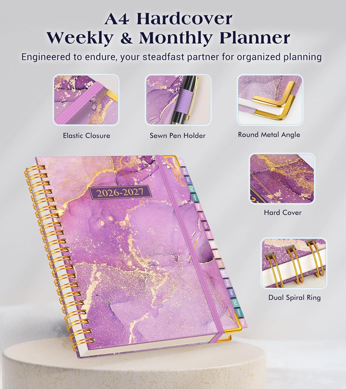 Academic Planner 2026-2027 | 18-Month Hardcover Weekly & Monthly Organizer - Large 8.5" x 11" Purple Marble