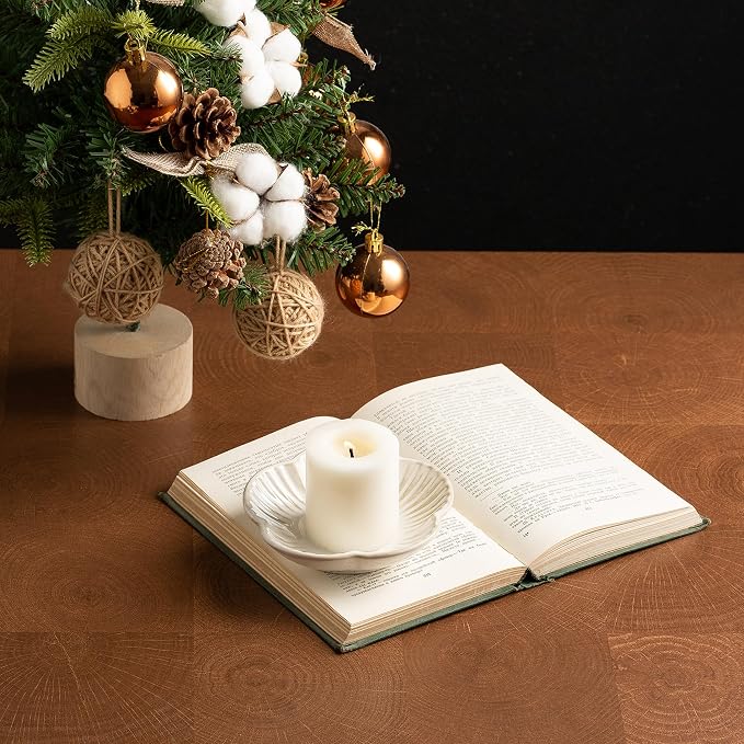 Ceramic Pillar Candle Holder, Candle Tray for Incense, Palo Santo Holder, Tealight Candle Holder, Candle Stand for Home Decoration Display, Halloween Christmas Wedding Parties, 1 Pack (White)