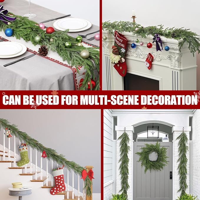Artgar Pine Garland - 6Ft Christmas Garland - Pine Garland Realistic - Artificial Green Cedar Garlands Christmas Decorations for Home Mantel Stairs Dining Table Christmas Decor (White-Green)