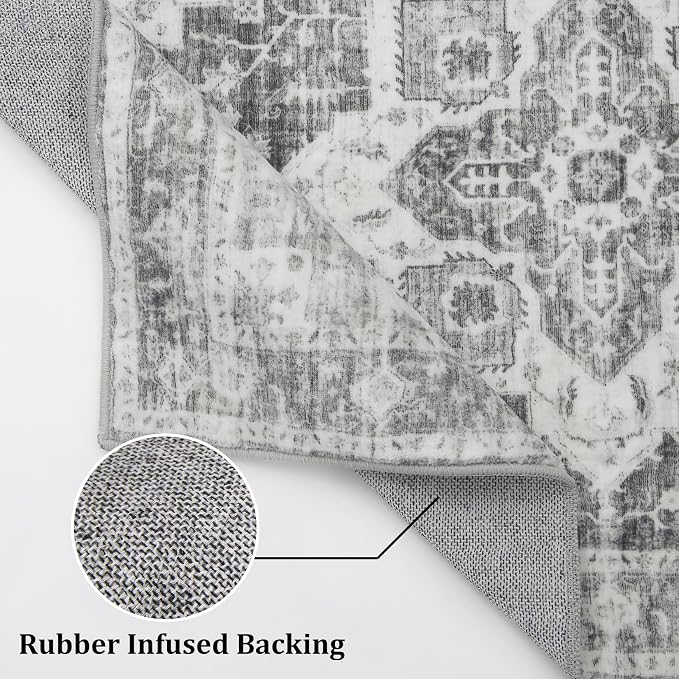 GAOMON 9x12 Vintage Large Area Rug Boho Distressed Rugs Machine Washable Foldable Accent Indoor Carpet Floor Cover Low Pile Print Carpet for Bedroom Living Room Classroom, 9’x12’, Grey