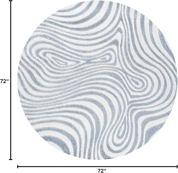 JONATHAN Y Maribo High-Low Abstract Striped Light Blue/Ivory 6' Round Indoor/Outdoor Area Rug, Pet Friendly, Non-Shedding, Stain Resistant, Easy-Cleaning for Backyard, Patio, Porch (SCN103C-6R)