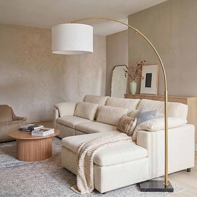Brightech Logan Arc Floor Lamp, Bright Standing Lamp for Living Rooms, Offices & Bedrooms, Modern Living Room Décor, Tall Hanging Floor Lamp for Reading and More – Gold/Brass