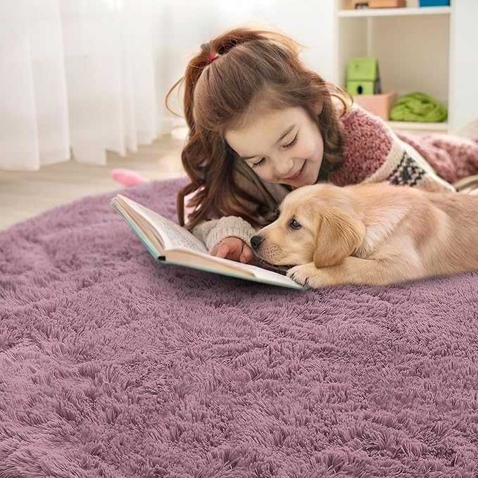 OLANLY Blush Round Rugs for Bedroom - Machine Washable, 7 ft Circle Area Rugs for Living Room, Soft and Fluffy Shaggy Carpet for Teen Girls and Boys, Nursery Rooms, Dorms, Home Decor Aesthetic