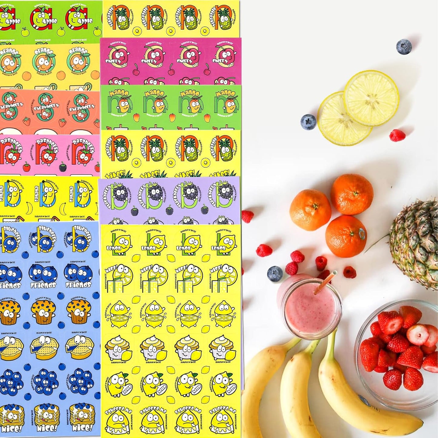 Skiennix Scratch and Sniff Stickers - 576 Pieces with 24 Scents | Fun Reward Stickers for Kids