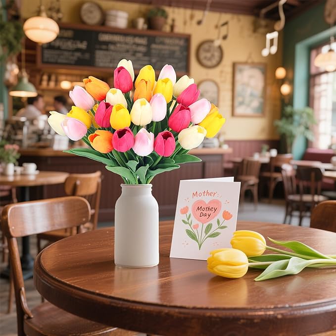 20pcs 14" Tulips Artificial Flowers for Real Touch Fake Tulips Slik Faux Flowers for Summer Wedding Bouquet Spring Mother's Day Home Decor (6 Color)