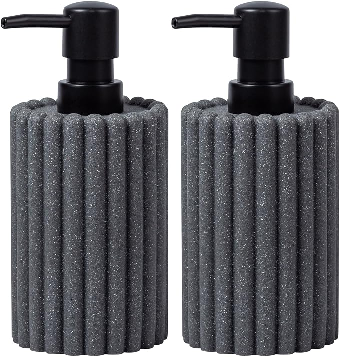 Soap Dispensers 350mL 11.84 OZ, 2 PCS Luxurious Hand Dish Lotion Shampoo Soap Dispenser Jar, Natural Stone Look Soap Pump Bottles for Kitchen Bathroom Countertop (Grey)