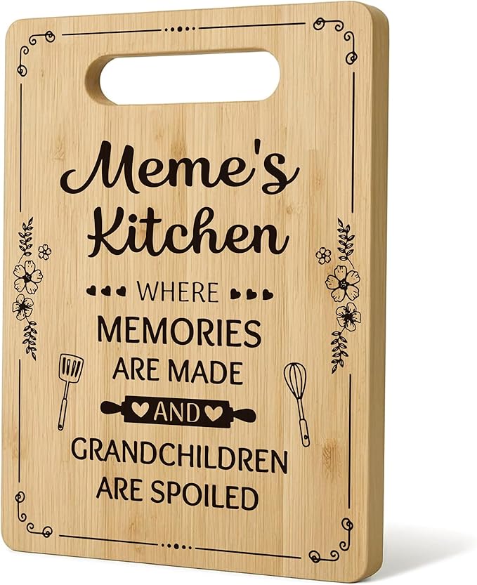 Meme Gifts Cutting Board Chopping Board, Gifts for Meme, Meme Gifts for Grandma, Best Grandma Gifts, Grandma Kitchen Gifts, Meme Grandma Decorative Bamboo Cutting Board for Kitchen