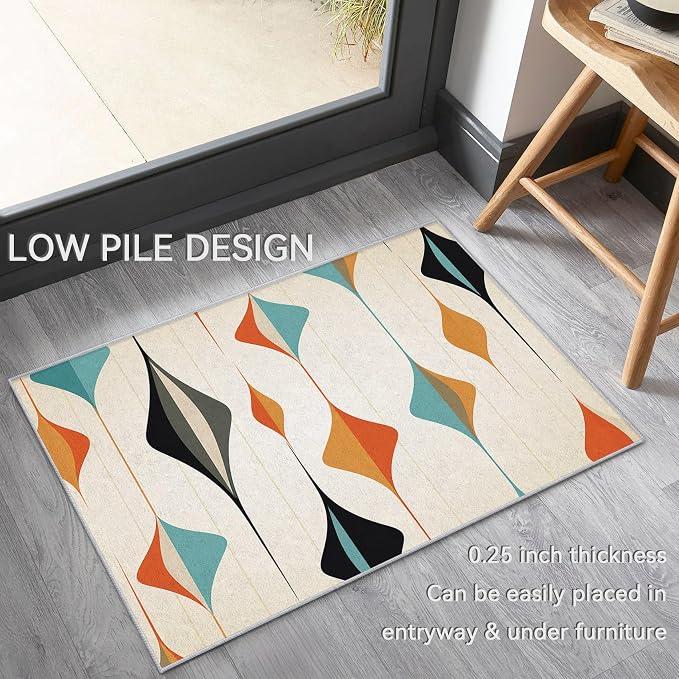Mid Century Modern Rug 7x10, Washable Retro Geometric Rugs for Living Room Bedroom, Minimalist Area Rug for Home Decor, Non Slip Backing Floor Carpet with Gripper - 7 x 10 ft