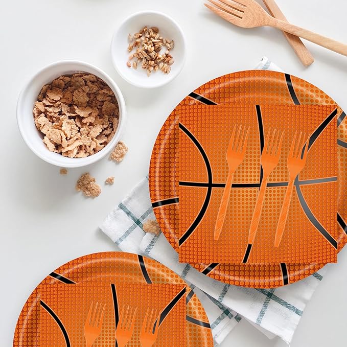 72 Pcs Basketball Paper Plates and Napkins - Disposable Party Plates and Napkins Tableware Set for Sports Birthday Party, Baby Shower - Serves 24