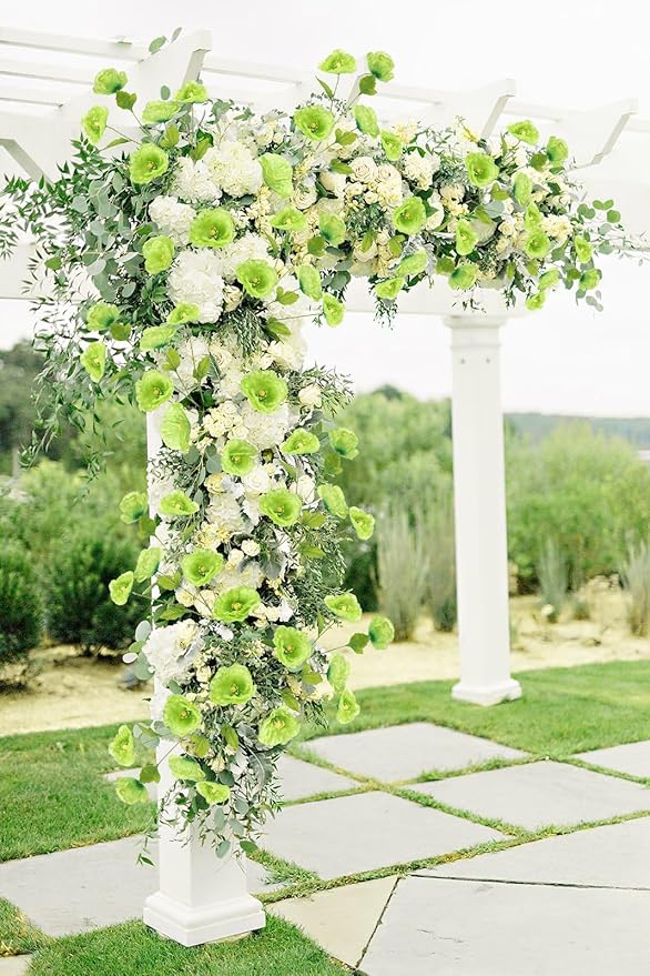 Poppies Flowers Artificial Silk Flowers 32in 6PCS Artificial Poppies Green Flowers for Wedding Home Party Table Centerpiece Arrangement Decoration (Green)
