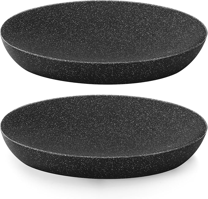 Luxspire Soap Dish 2 Packs, Resin Soap Tray Soap Holder Container Box, Marble Pattern Oval Soap Plate Case, Sponge Dish Scrubbers Tray Holder for Bathroom Vanity Shower Kitchen Sink, Gravel Black