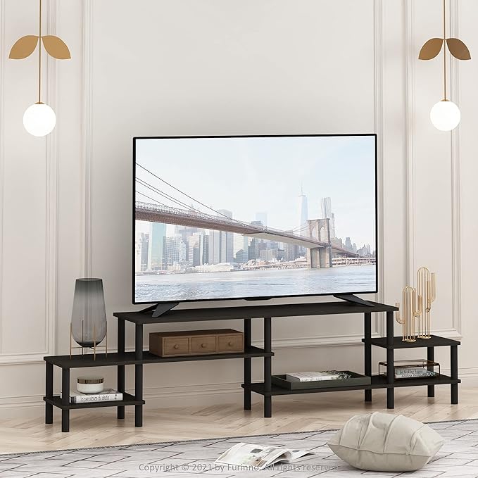 Furinno TURN-N-TUBE TV Stand, 3-Tier Open Design Entertainment Center, Open Shelf TV Console for TV up to 55 Inch, Toolless Assembly, for Living Room, Bedroom, Espresso