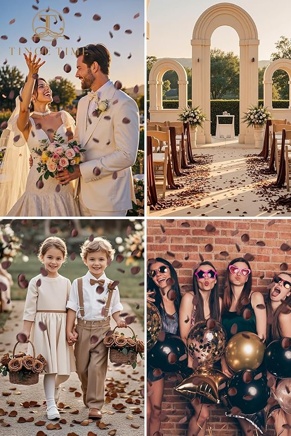 TINGE TIME 200pcs Rose Petals and Fake Roses Artificial Flowers for Wedding Decor, Bridal Shower, Party Decoration - Silk Flower Petals Bulk Pack (Chocolate Brown)